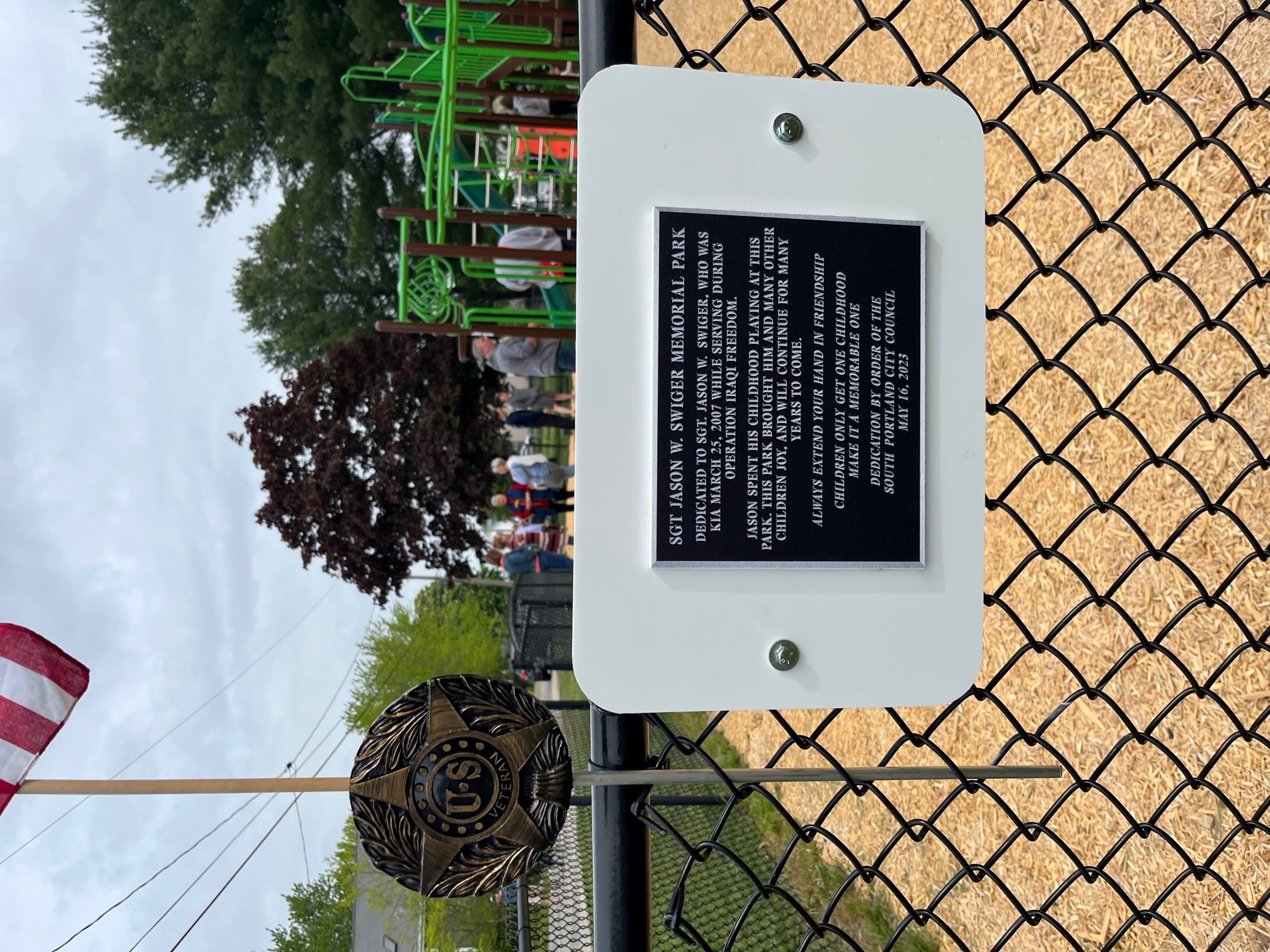 Plaque at Sgt Jason Swiger Memorial Park