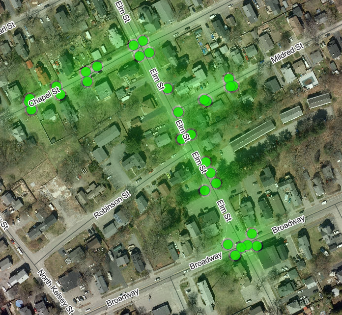 Aerial image showing the catch basins removed from the sewer system in Pleasantdale